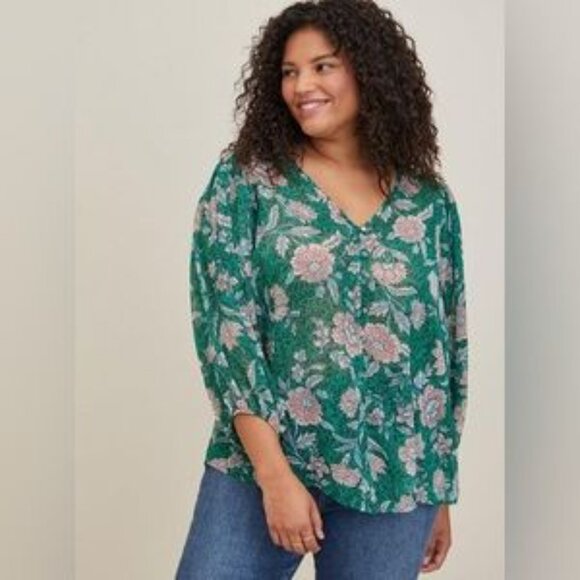 Torrid Chiffon Lurex Button-Up Blouse in Green - NWOT - Picture 11 of 16